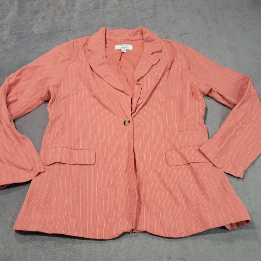 Sonoma Now Gen Blazer Women M Coral Pink Pinstripe Linen Blend Professional Chic